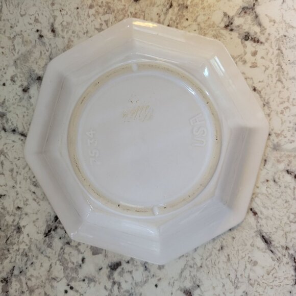 White Octagonal Ceramic Bowl 7534 USA Marked 10" Diameter - Picture 3 of 5